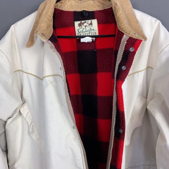 Vintage Schaefer Outfitter Khaki Navajo Made WY Canvas Blanket Lined Coat XL - Picture 6 of 8